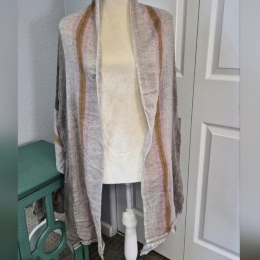 100% Nepal Pashmina Shawl Wrap Scarf Neutral Blush Stripe